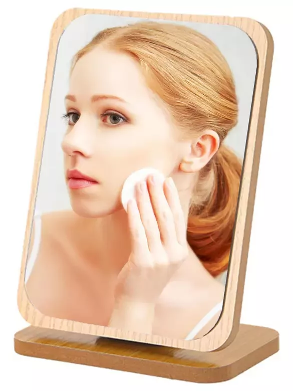 Masaüstü Ayna Eğimi Ayarlanabilir Menteşeli 22 Cm Kare Görünümlü Ahşap Makyaj Cilt Bakımı Ayna