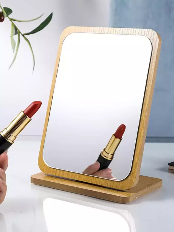 Masaüstü Ayna Eğimi Ayarlanabilir Menteşeli 22 Cm Kare Görünümlü Ahşap Makyaj Cilt Bakımı Ayna