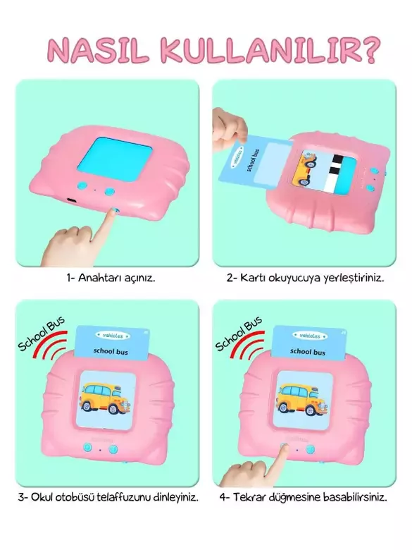 İngilizce Erken Eğitim Kartı 224 Adet Flash Sesli Konuşan Kartlar - Çok Renkli