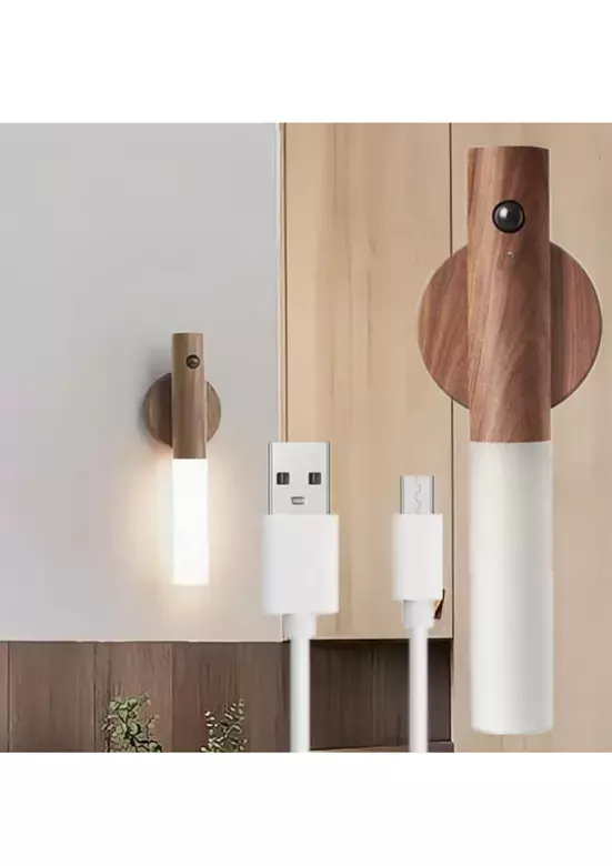 Modern Sensörlü Usb Şarjlı Mıknatıslı Taşınabilir Duvar Aplik Masa Lambası Ahşap Görünümlü Gün Işığı