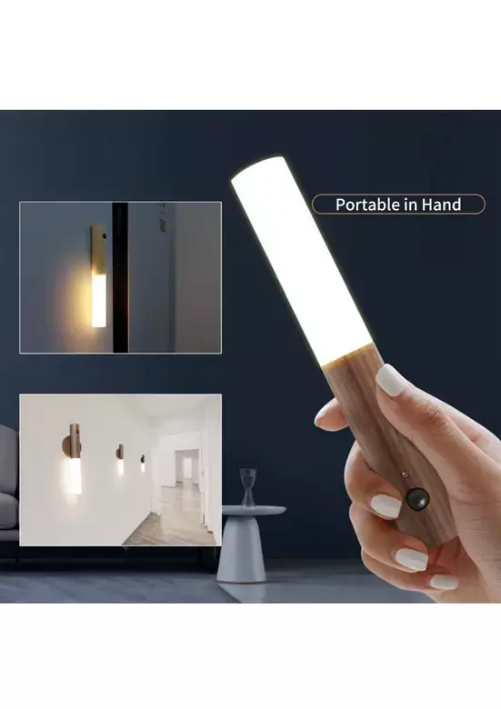 Modern Sensörlü Usb Şarjlı Mıknatıslı Taşınabilir Duvar Aplik Masa Lambası Ahşap Görünümlü Gün Işığı