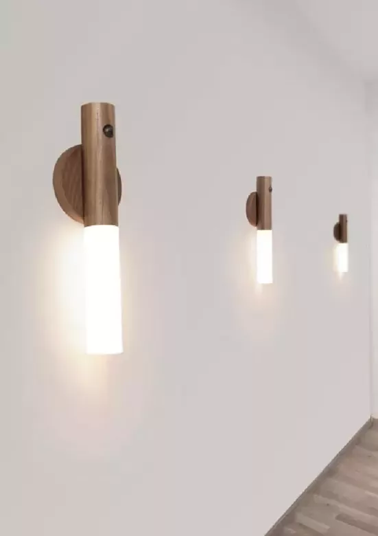 Modern Sensörlü Usb Şarjlı Mıknatıslı Taşınabilir Duvar Aplik Masa Lambası Ahşap Görünümlü Gün Işığı