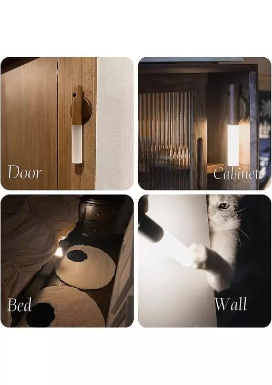 Modern Sensörlü Usb Şarjlı Mıknatıslı Taşınabilir Duvar Aplik Masa Lambası Ahşap Görünümlü Gün Işığı