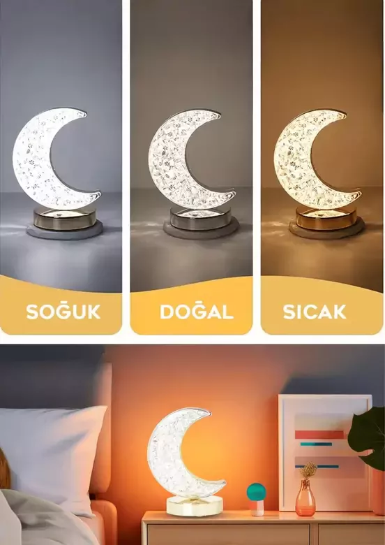 Dekoratif Ay Işığı Hilal Masa Lambası Crystal Moon USB Şarjlı 3 Modlu Ambiyans Led Gece Lambası Dekoratif Ay Işığı Hilal Masa Lambası Crystal Moon USB Şarjlı 3 Modlu Ambiyans Led Gece Lambası
