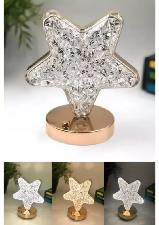 Dekoratif Yıldız Masa Lambası Crystal Star USB Şarjlı 3 Modlu Ambiyans Led Gece Lambası