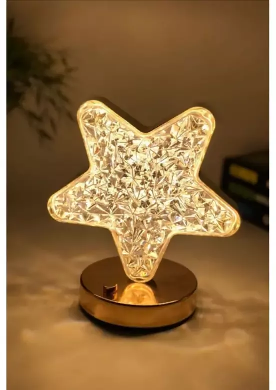 Dekoratif Yıldız Masa Lambası Crystal Star USB Şarjlı 3 Modlu Ambiyans Led Gece Lambası