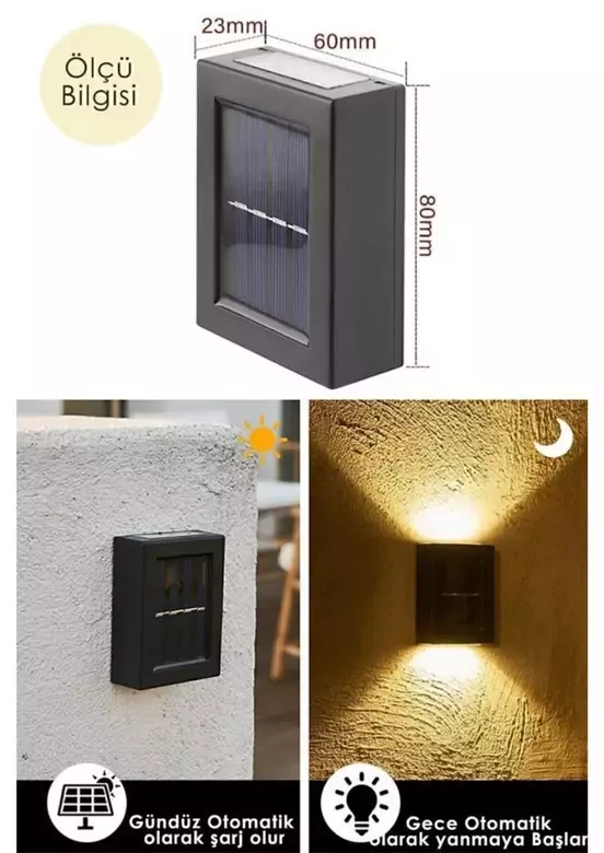 Tekli Yeni Model Solar Çift Taraflı Duvar Lambası Güneş Enerjili Aydınlatma Dekorasyon Aplik Işık Tekli Yeni Model Solar Çift Taraflı Duvar Lambası Güneş Enerjili Aydınlatma Dekorasyon Aplik Işık