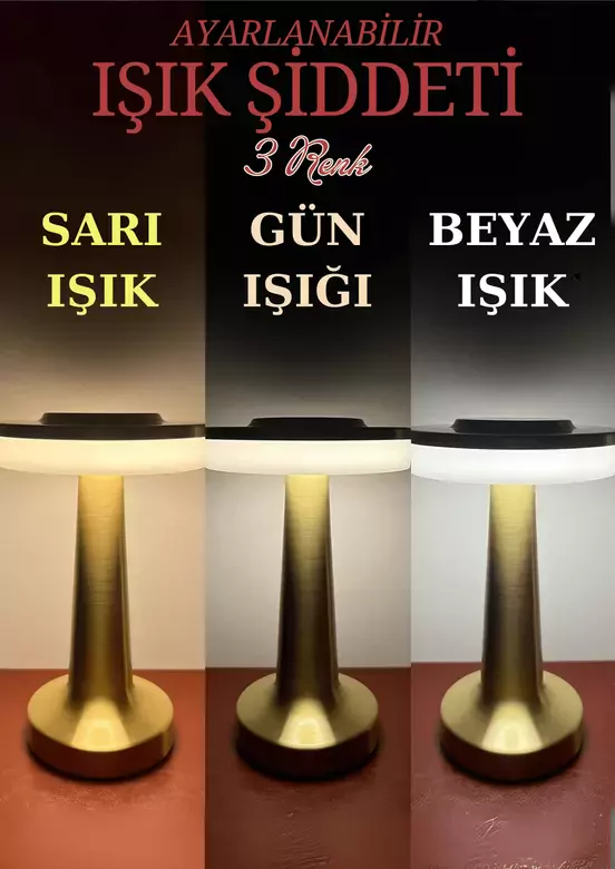 Dekoratif Şarjlı Dokunmatik Led Masa Lambası Usb Kablolu Abajur Ve Gece Lambası Altın Dekoratif Şarjlı Dokunmatik Led Masa Lambası Usb Kablolu Abajur Ve Gece Lambası Altın