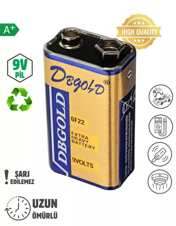 9 Volt Pil - 9V Multimetre Dedektör Oyuncak Araba Drone Kumanda Pili -9Volt Çift Başlı Kare Pil