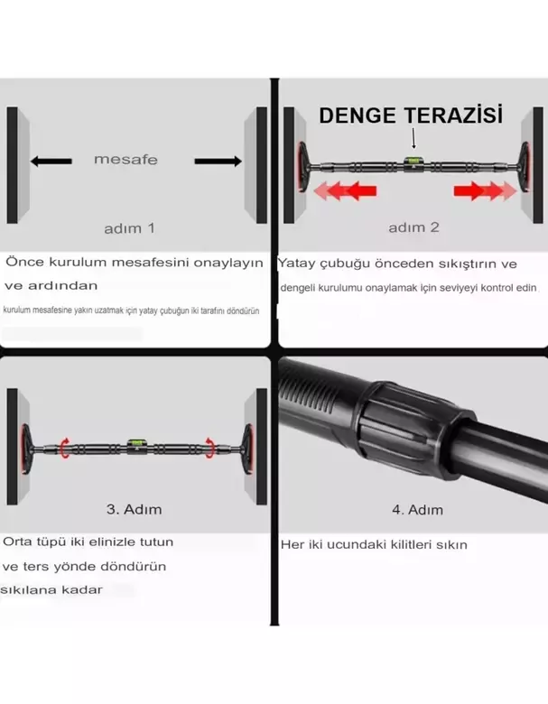 Yeni Nesil 95-125CM Kapı Barı Koridor Barfiksi Barfix Spor Aleti Demiri Barfiks Çubuğu