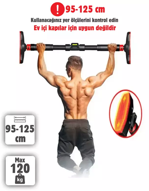 Yeni Nesil 95-125CM Kapı Barı Koridor Barfiksi Barfix Spor Aleti Demiri Barfiks Çubuğu