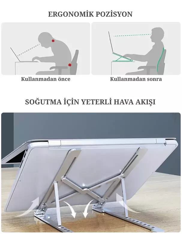Laptop Yükseltici Stand Ayarlanabilir Macbook Notebook Tablet Altlık Metal Dizüstü Bilgisayar Tutucu