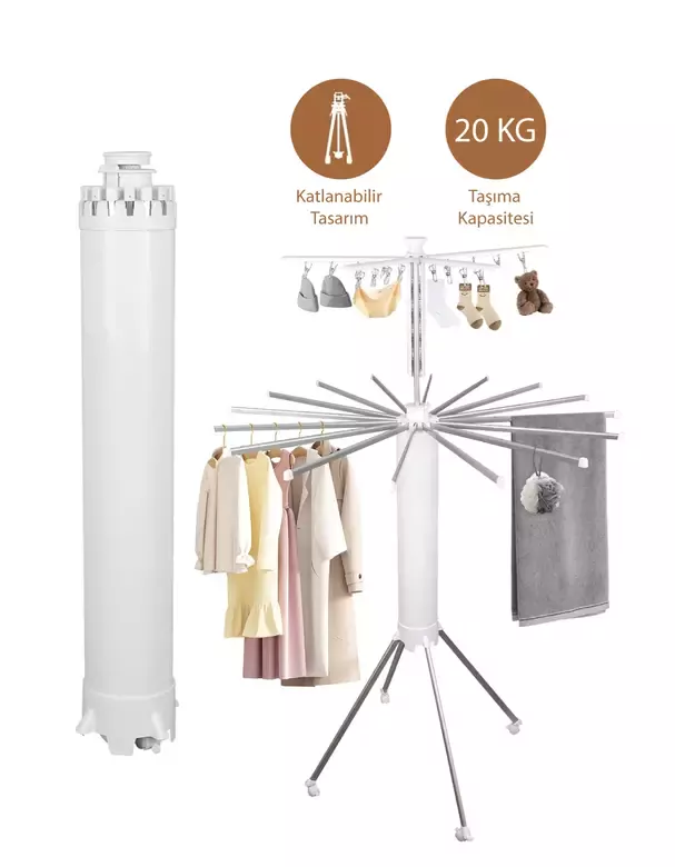 Katlanabilir Ahtapot Çamaşır Kurutma Askısı - Kule Çamaşır Askılığı Tekerlekli