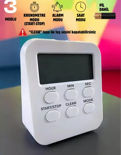 Öğrenci Ders Çalışma Saati Kronometreli Araç Saati Mutfak Bozdolabı Magnet Saat Zamanlayıcı Beyaz