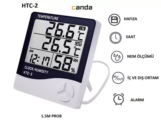 HTC-2 Dijital Termometre Higrometre Sıcaklık Nem Ölçer Saat ve Alarm