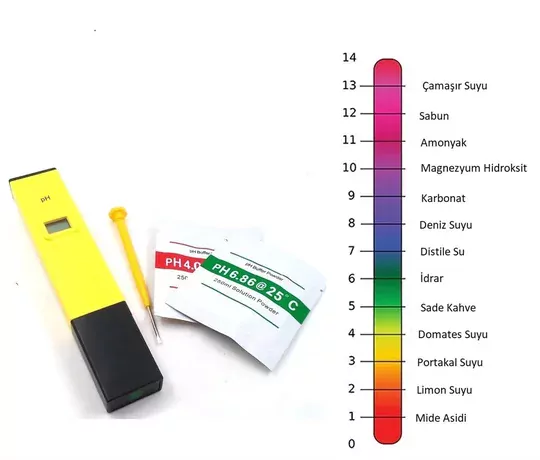 Dijital PH Metre Su Sıvı Akvaryum PH Ölçer 2 Adet Çözelti ve Pil Hediyeli