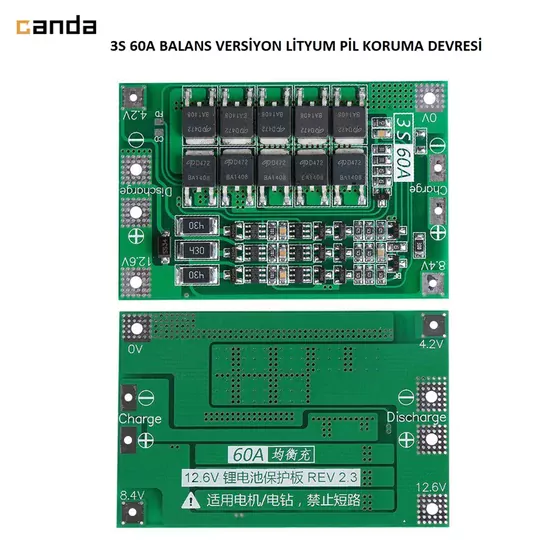 3S 60A 12.6V Balans Versiyon 18650 BMS Lityum Pil Koruma Devresi