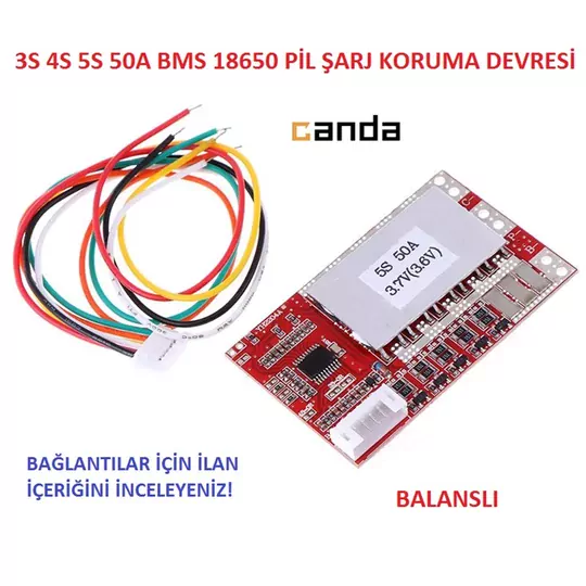 3S 4S 5S 50A 3.7V 18650 Lityum Pil PCB BMS Korumalı Şarj Devresi