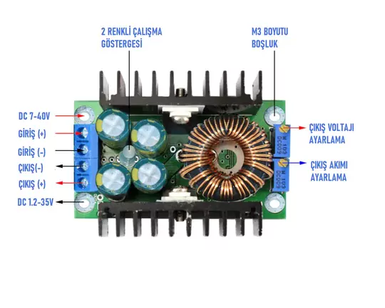 XL4016 DC-DC Akım Voltaj Düşürücü Regülatör Güç Kaynağı 10A 300W