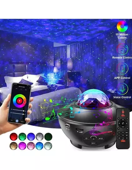 Yıldızlı Projektör Tavan Bulutsu Galaxy Lazer Işıklı Disko Topu Bluetooth Hoparlör Parti Led Lambası