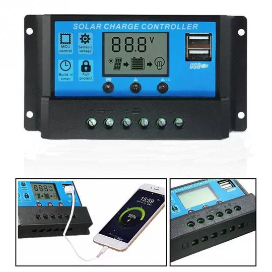 20A Dijital Solar Şarj Akü Kontrol Paneli Güneş Enerjisi USB