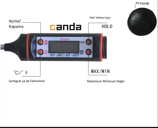 Dijital LCD Gıda Termometresi Yemek Mutfak Termometre Pil Hediye