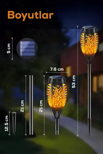 4 Adet Alev Efektli Meşale Solar Led Güneş Enerjili Bahçe Lambası Aydınlatması Armatür 50 Cm