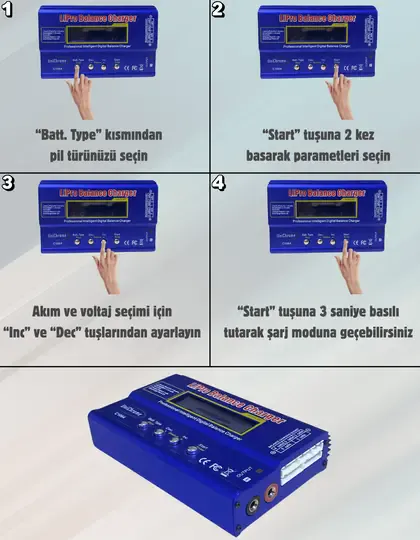 80W RC Lityum Pil Şarj Cihazı Adaptörlü Seçeneğiyle