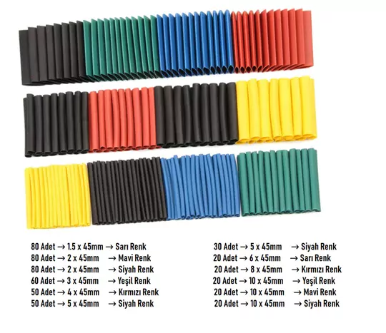 530 Parça Heat Shrink Makaron Daralan Kablo Tamir Seti