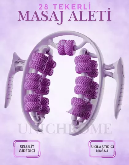 Kas Gevşetici Masaj Aleti 28 Tekerlekli Ayarlanabilir Lenf Drenaj Rulosu Bacak Kol Selülit Mor