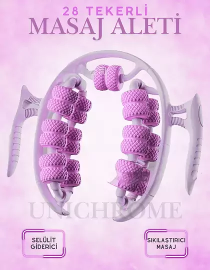 Kas Gevşetici Masaj Aleti 28 Tekerlekli Ayarlanabilir Lenf Drenaj Rulosu Bacak Kol Selülit Pembe