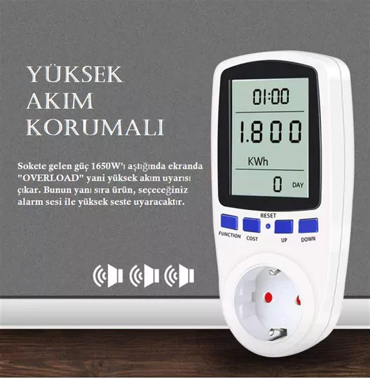 Dijital Wattmetre Enerji Sarfiyat Ölçer Tüketim Ölçer 220V Priz