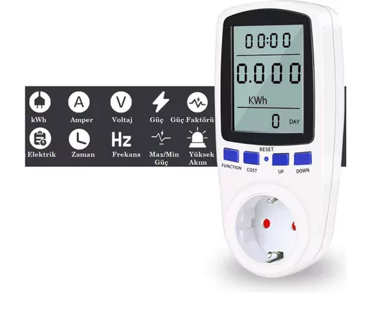 Dijital Wattmetre Enerji Sarfiyat Ölçer Tüketim Ölçer 220V Priz