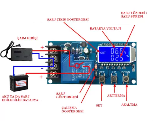 XY-L30A Akü ve Lityum Pil Uyumlu Şarj Kontrol Devresi 6-60V
