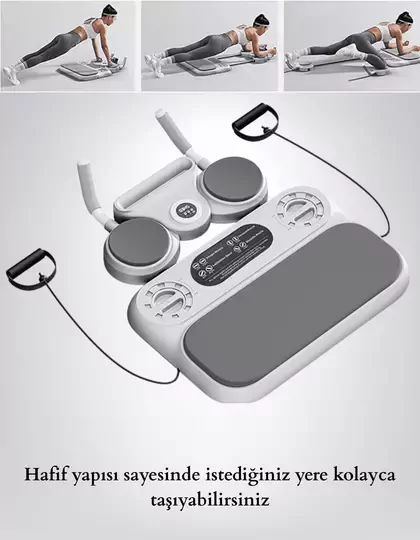 Ev Tipi Tekerlekli Pilates & Fitness Egzersiz Istasyonu | Şınav, Mekik, Direnç Bandı, Spor Aleti