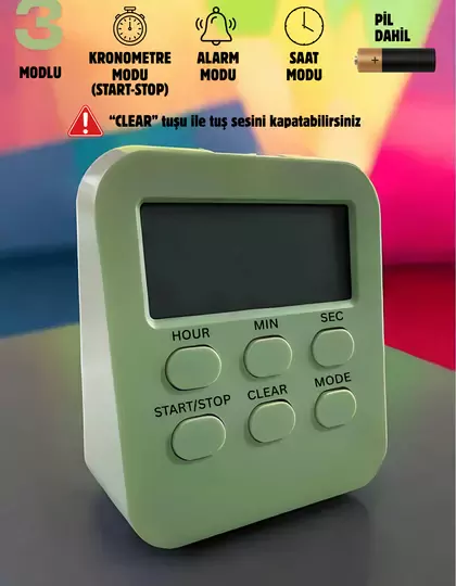 Öğrenci Ders Çalışma Saati Kronometreli Araç Saati Mutfak Bozdolabı Magnet Saat Zamanlayıcı Yeşil