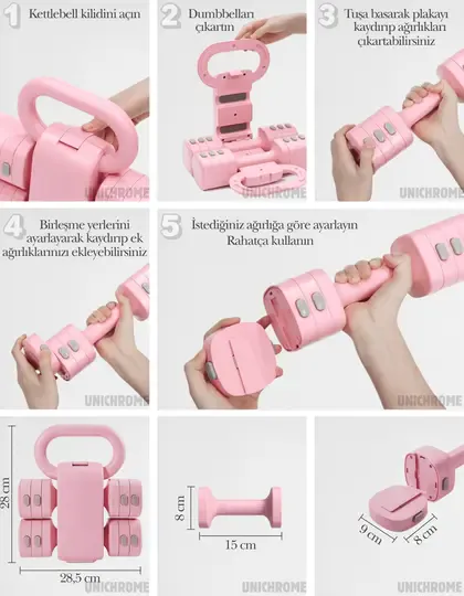 Ayarlanabilir Ağırlıklı Dambıl ve Kettlebell Seti 5,5 Kg Fitness Egzersiz Ağırlık Antrenmanı