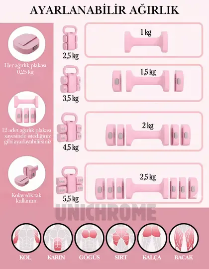 Ayarlanabilir Ağırlıklı Dambıl ve Kettlebell Seti 5,5 Kg Fitness Egzersiz Ağırlık Antrenmanı