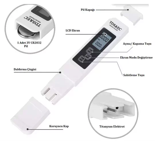 TDS&EC Metre Su Kalite İletkenlik Ölçme Termometre Su Test Cihazı
