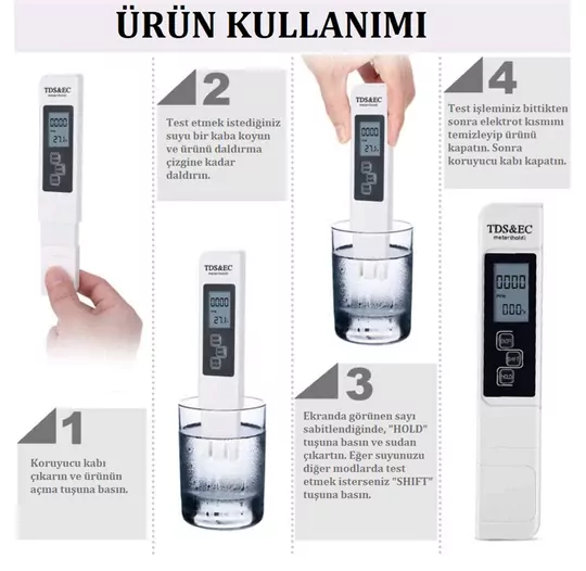 TDS&EC Metre Su Kalite İletkenlik Ölçme Termometre Su Test Cihazı