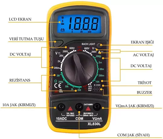 XL830L Dijital Multimetre Led Ekranlı Avometre Mini Ölçü Aleti