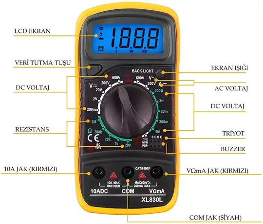 XL830L Dijital Multimetre Led Ekranlı Avometre Mini Ölçü Aleti