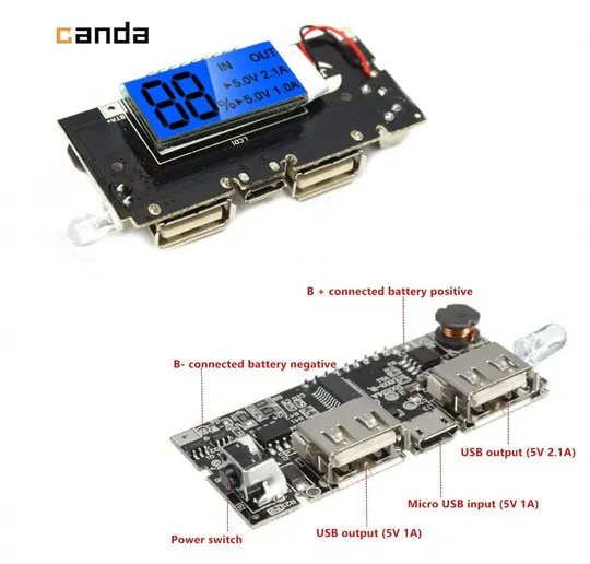 Çift USB Çıkışlı Ekranlı Powerbank Devresi Şarj Edebilir 5V 2.1A