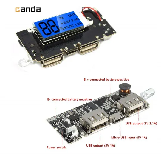 Çift USB Çıkışlı Ekranlı Powerbank Devresi Şarj Edebilir 5V 2.1A