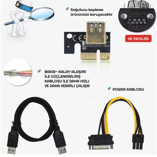 OEM Riser V009C PLUS Yükseltici PCI-Express X1 to X16 Mining Ethe OEM Riser V009C PLUS Yükseltici PCI-Express X1 to X16 Mining Ethe