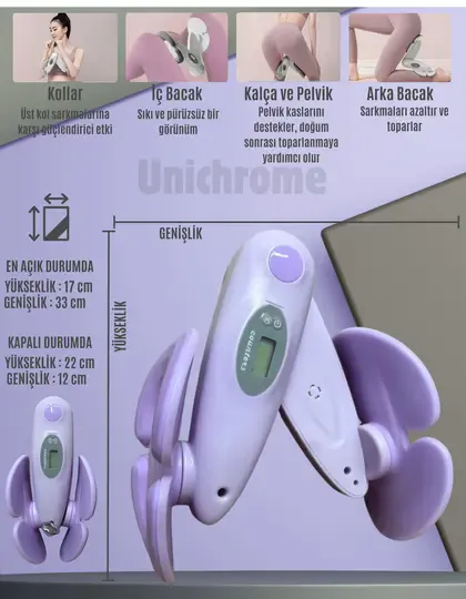 İç Bacak Egzersiz Aleti Kegel Pelvik Kas Cihazı Kalça Kol Sıkılaştırıcı Sayaçlı Kalori Ölçer Mor