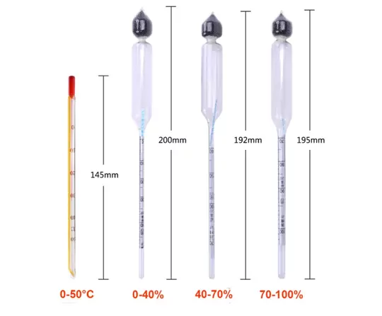 4 Parça Alkol Metre Termometre Seti Etil Alkol-Su Karışımı Test