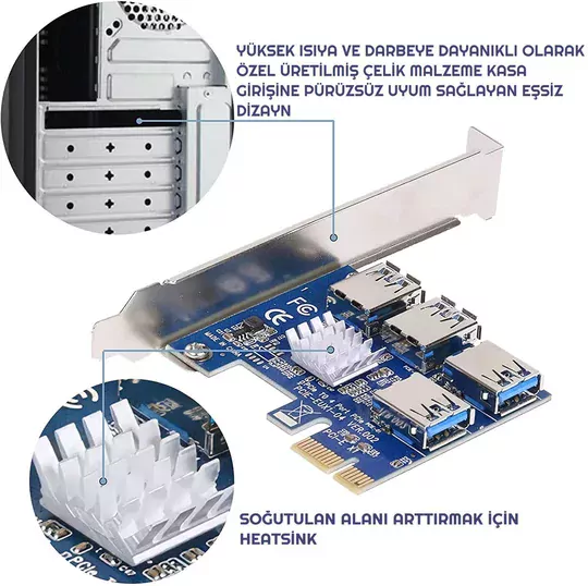 USB3.0 GPU Riser Çoklayıcı 4USB X1 to X16  PCI-E Çoklayıcı Mining