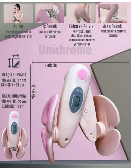 İç Bacak Egzersiz Aleti Kegel Pelvik Kas Cihazı Kalça Kol Sıkılaştırıcı Sayaçlı Kalori Ölçer Pembe