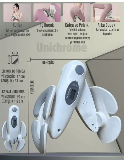 İç Bacak Egzersiz Aleti Kegel Pelvik Kas Cihazı Kalça Kol Sıkılaştırıcı Sayaçlı Kalori Ölçer Beyaz